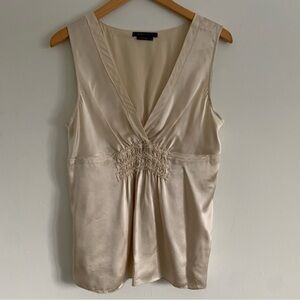 BCBGMaxAzria Silk V-Neck Sleeveless Ruched Blouse, M